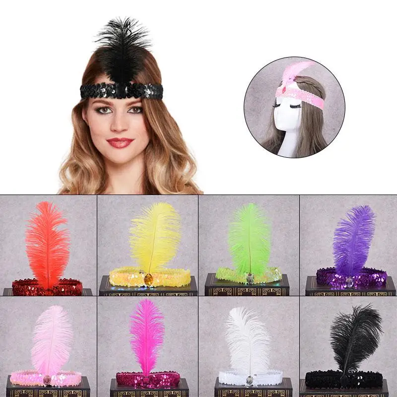 

Colorful Ostrich Hair Headband Sequined Diamond Headband Performance Headwear Indian Ostrich Feather Fancy Headdress for Girls