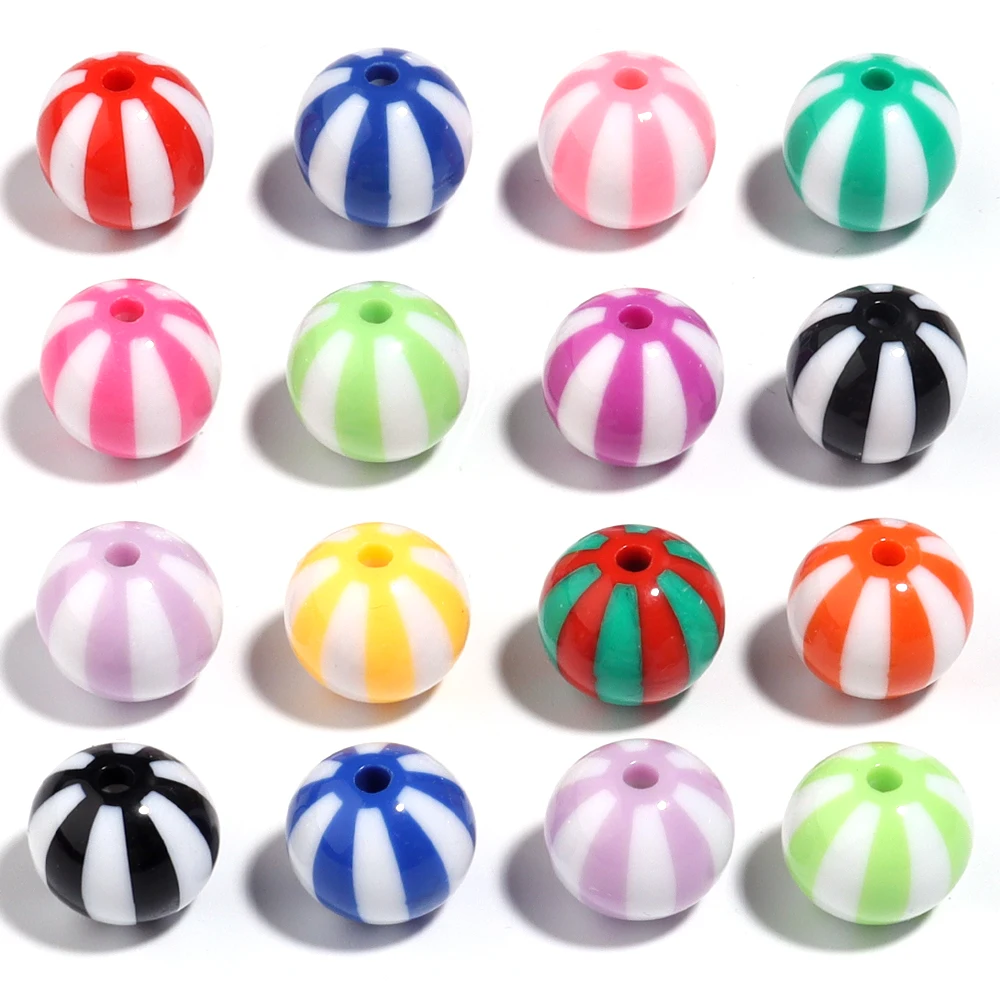 12-20mm Round Acrylic Beads Stripe Spacer Loose Beads Big Hole For DIY Crafts Ornament Making Clothing Accessories 10-20Pcs/Lot