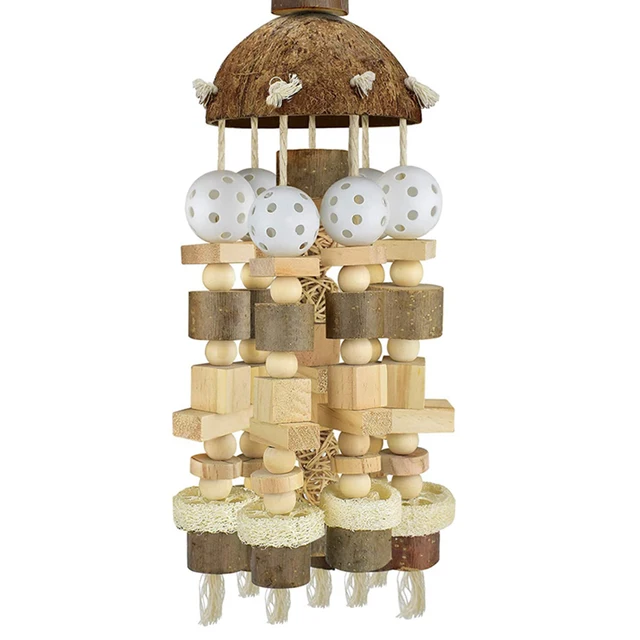 Hanging Wooden Blocks String Tearing Health Bird Parrot Cage Chewing Accessories Grinding Wooden Rest Holder Toy Pet Supplies 4