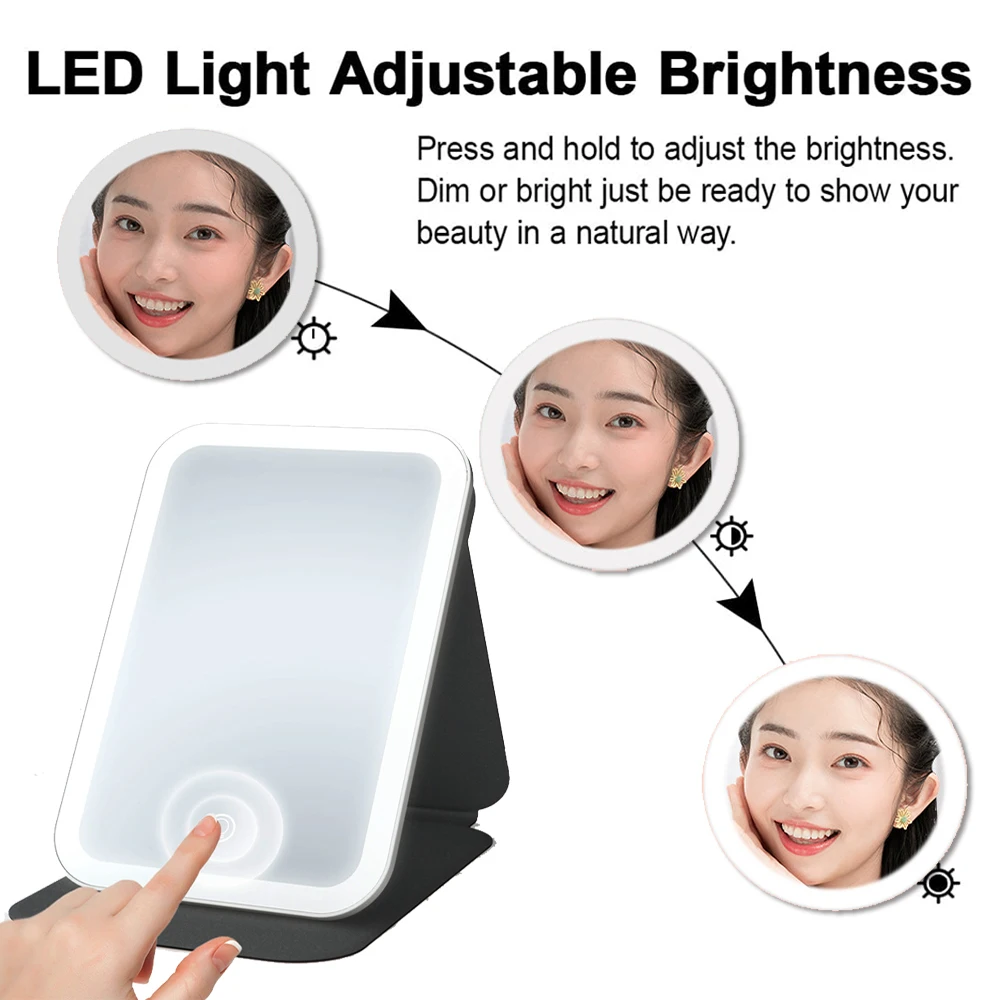 USB Led Makeup Mirrors With Lights Pink 360 Portable Foldable Smart Travel Facial Make Up Tabletop Mirror Cosmetic Vanity Miroir_voghion.com