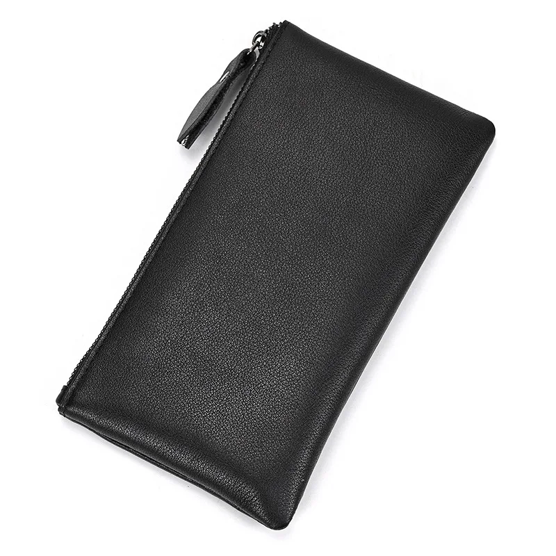 Vintage Crazy Horse Leather Men's Long Wallet with Large Capacity Zipper Phone Pocket Women's Clutch Bag