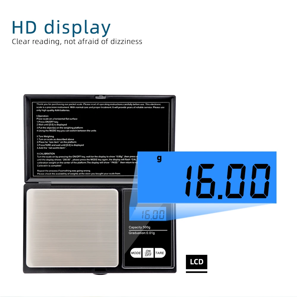 High Precision Mini Digital Pocket Scale - 500g Capacity for Jewelry and Kitchen Use