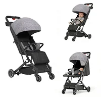 Poussette pliable légère - Pliable - Convient aux nouveau-nés jusqu'à 22 kg - Capote solaire extra large (Rose/Noir/Gris/Khaki) 4