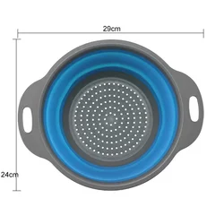 Silicone Collapsible Round Colander and Strainer - Set of 1 or 2, Versatile Kitchen Essential (1 x Blue large)