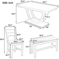 Dining Table Set for 6, Wood Kitchen Table Set with Half Round Base, 4 Upholstered Chairs and Bench, Dining Room Sets 2