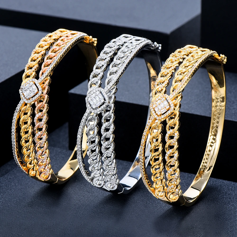 Soramoore Original Multicolor Stackable Punk Bangles For Women Bridal Wedding Cubic Zircon Dubai Open Bracelet Party Jewelry
