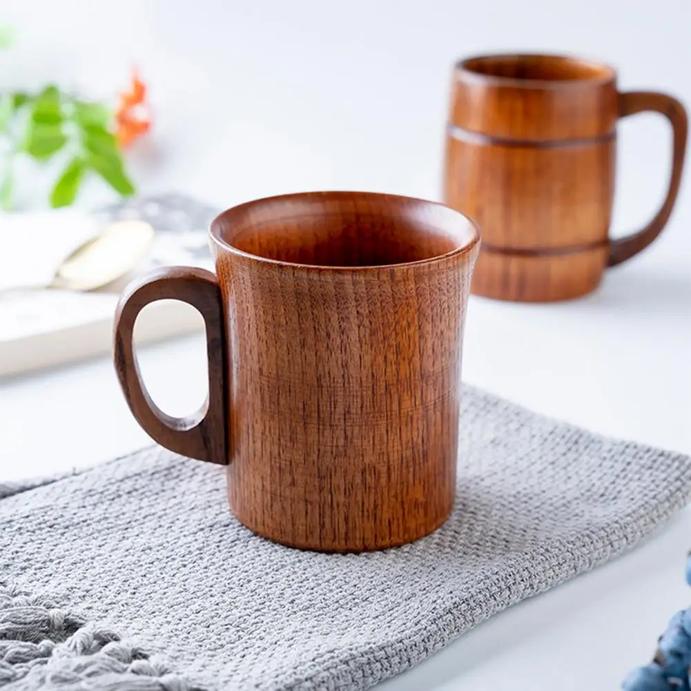 320ml Large Wooden Cups with Handles Chinese Wooden Cups Coffee Milk Wine  Beer Tea Cups Drinking