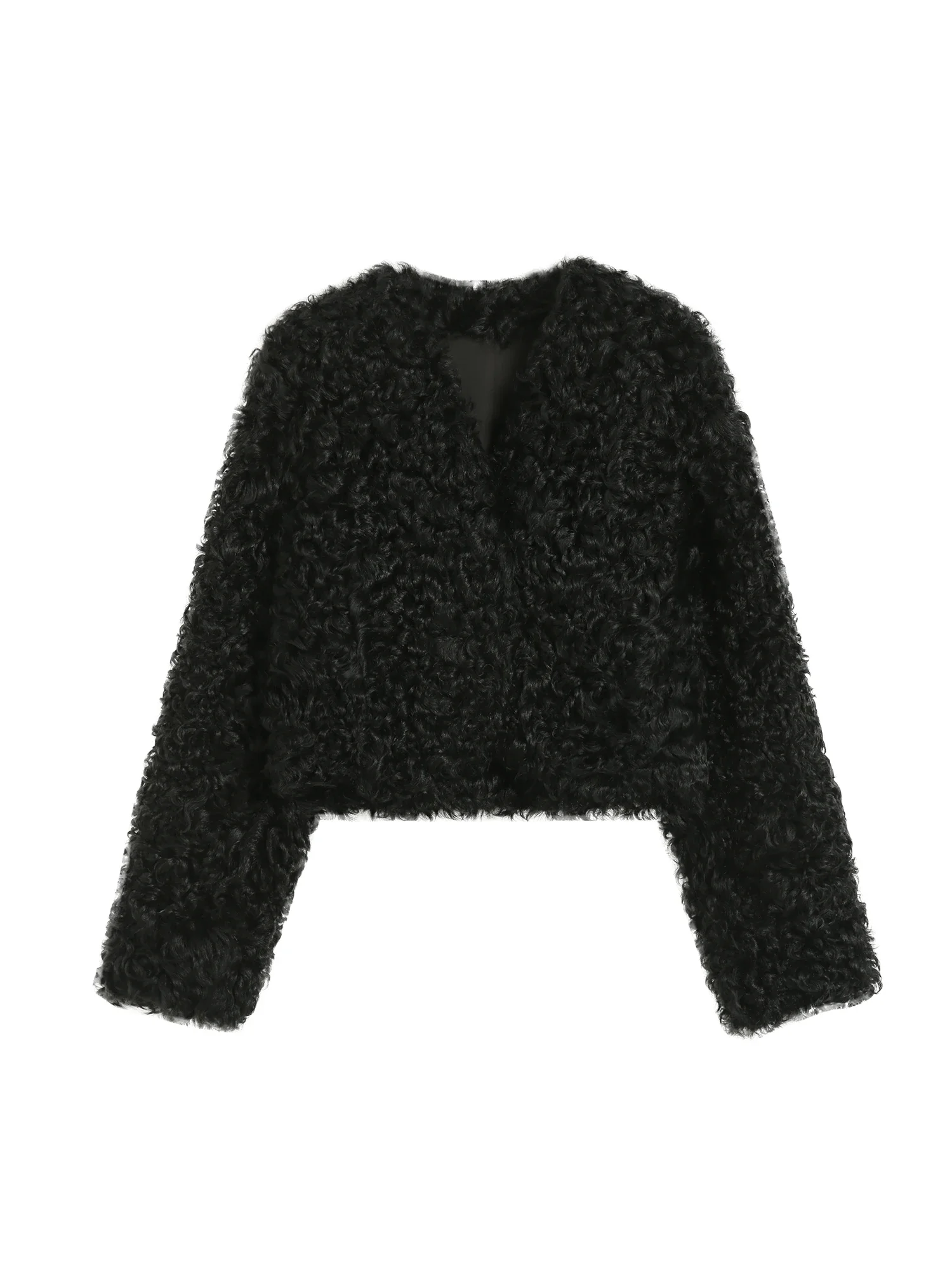 Wool Fur Coat Women's Clothing V-neck Autumn/Winter 2023 Knitted Thick Warm Fur Long Sleeve Casual Short Fluffy Jacket for Women