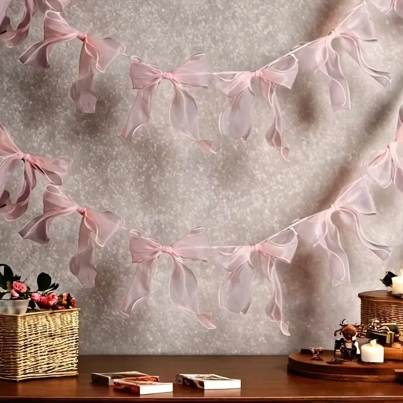 12-120PCS Rosa Bogen Girlande Hängen Anhänger Bowknot Banner Für Mädchen Prinzessin Geburtstag Party Decor Hochzeit Foto Hintergrund decor