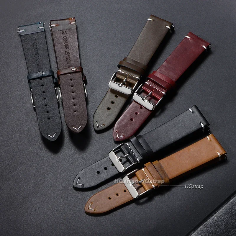 Elegant Genuine Leather Quick Release Watch Band - Unisex Versatile Strap Replacement