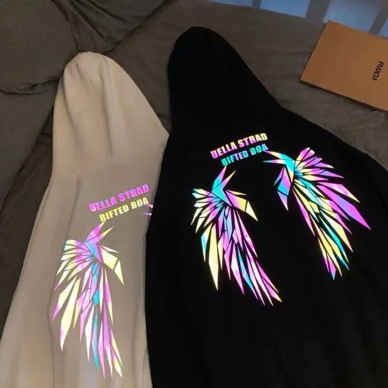 Reflective Men's Hooded Sweatshirt Hip Hop Overfit Tops