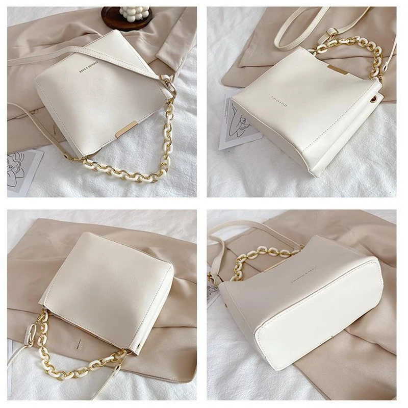 Women's bag Commuting leather single shoulder bucket bag senior Designer style Handbag woman chain Simple versatile New