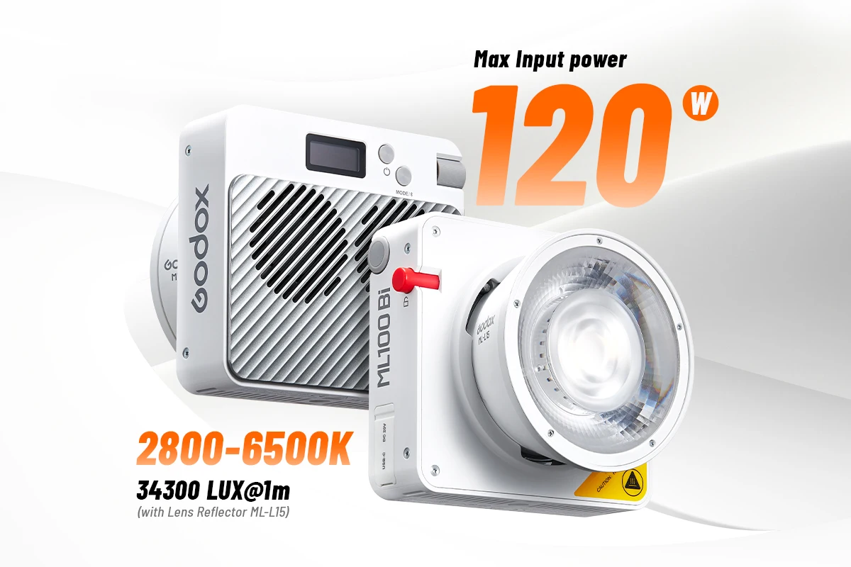 Godox 2 색 휴대용 LED 조명, 비디오 녹화 및 라이브 스트리밍용 사진 램프, 온보드 및 앱 제어, ML100Bi, 120W