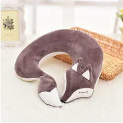 Adorable Fox U-Shaped Plush Neck Pillow with Eye Mask - 28x28x8cm (Purple)