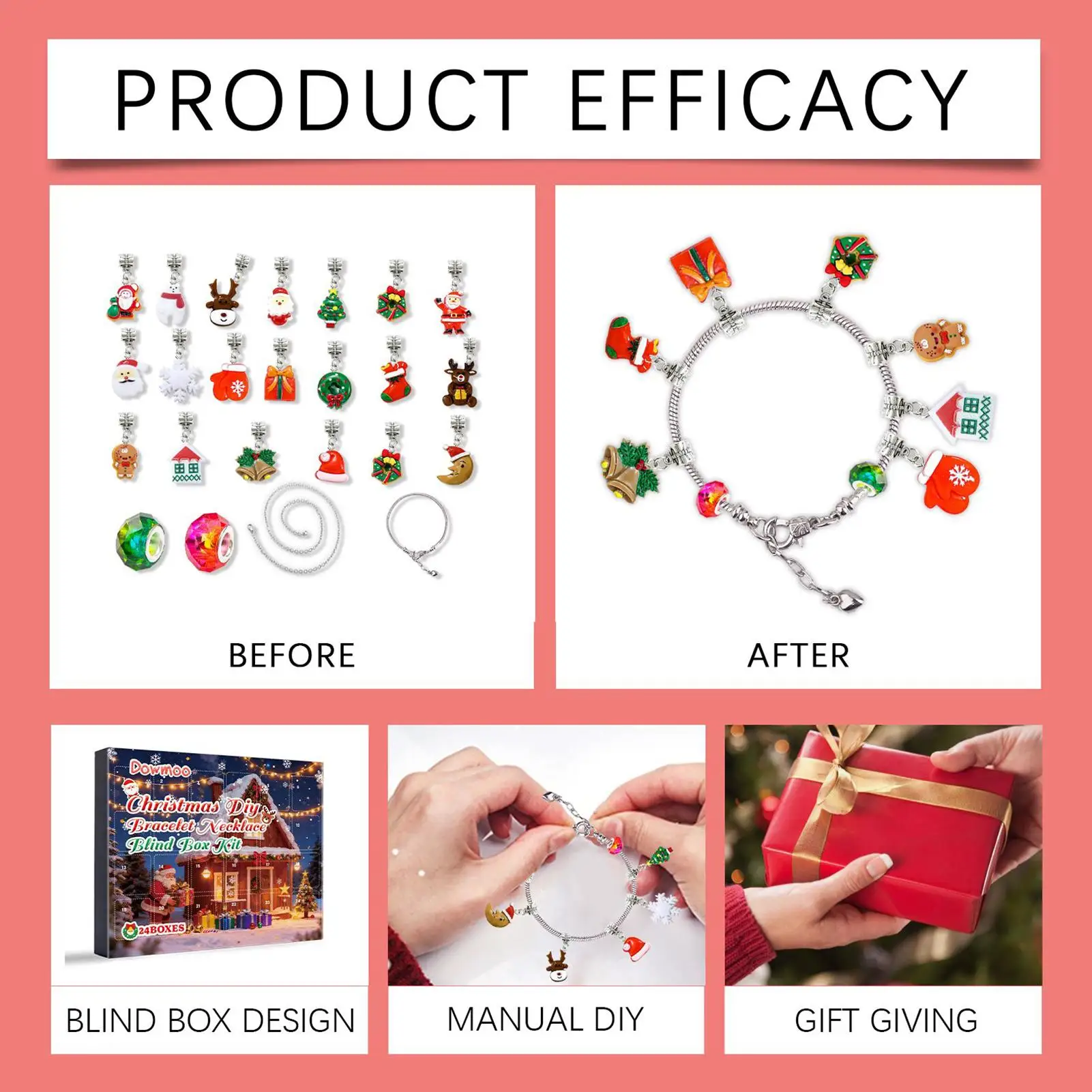 Christmas Bracelets Making Kit 24 Days Countdown Calendar Advent Gift Box Christmas Charm s Bracelet Set Ornament Christmas Gift