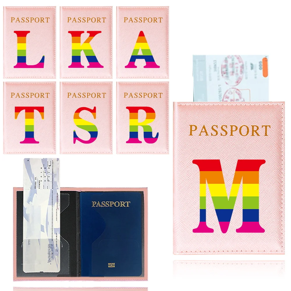 

Passport Cover Pink Color Passport Holder Waterproof Travel Passport Case Printing Rainbow Series Plane Ticket Card Case