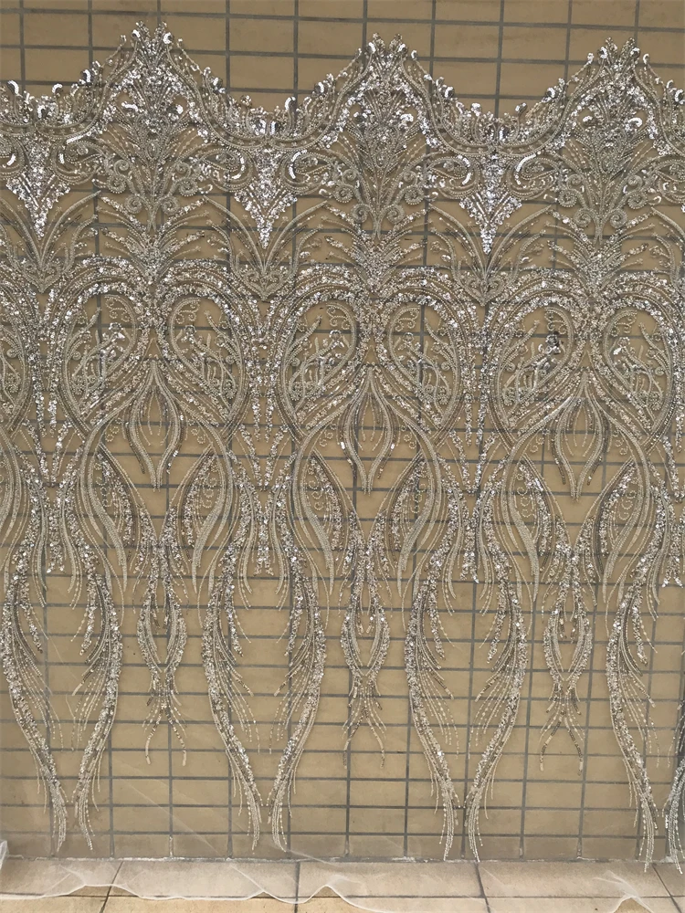 

African beads Fabric High Quality S-13061812 Wedding Nigerian Embroidered Tulle Lace Fabric With Sequins For Women Party Dress