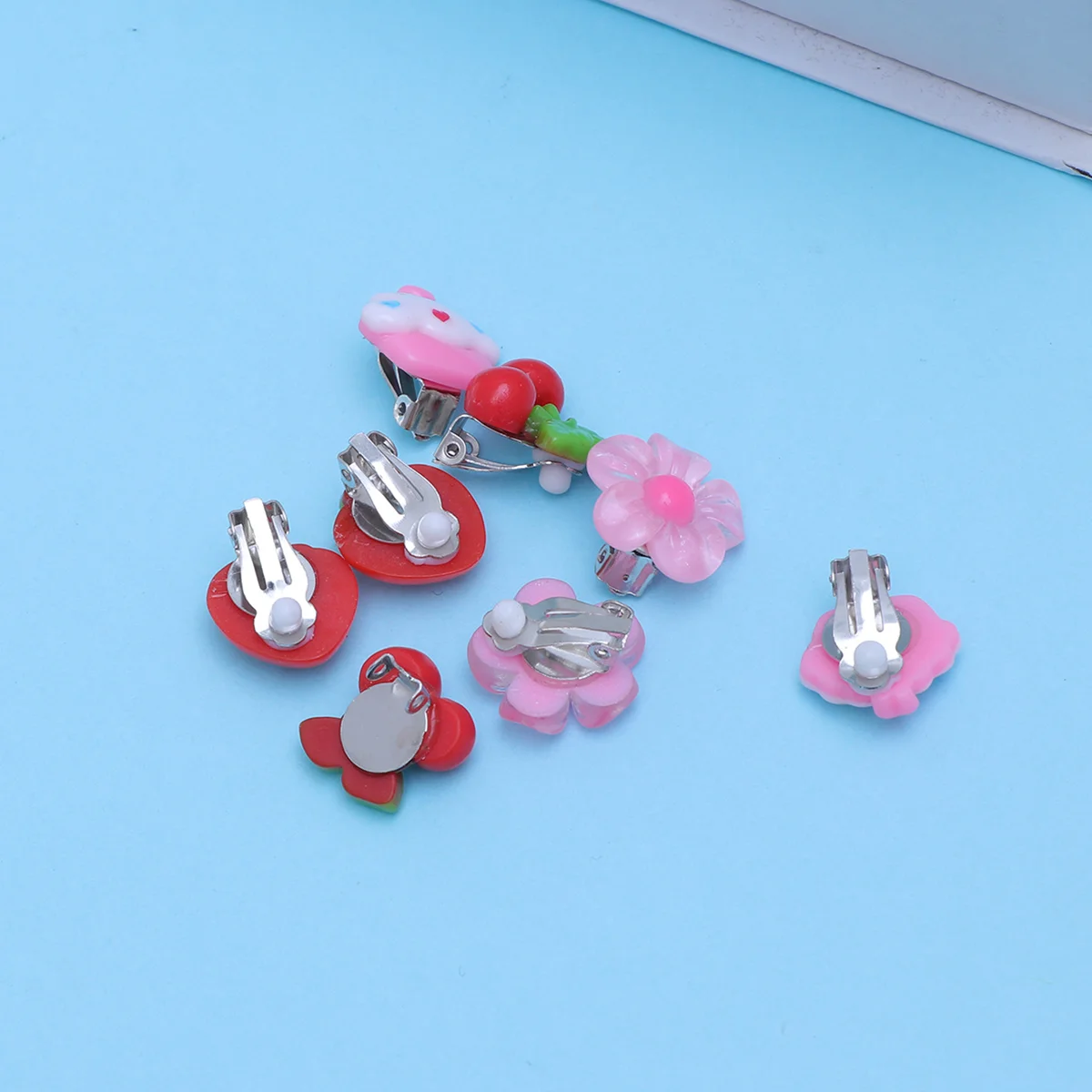 4 Pair Children Ear Clamps Girls Ear Hooks Cartoon Clip On Earrings Kids Ear Studs Toddler Princess Accessories Bright Acrylic 4