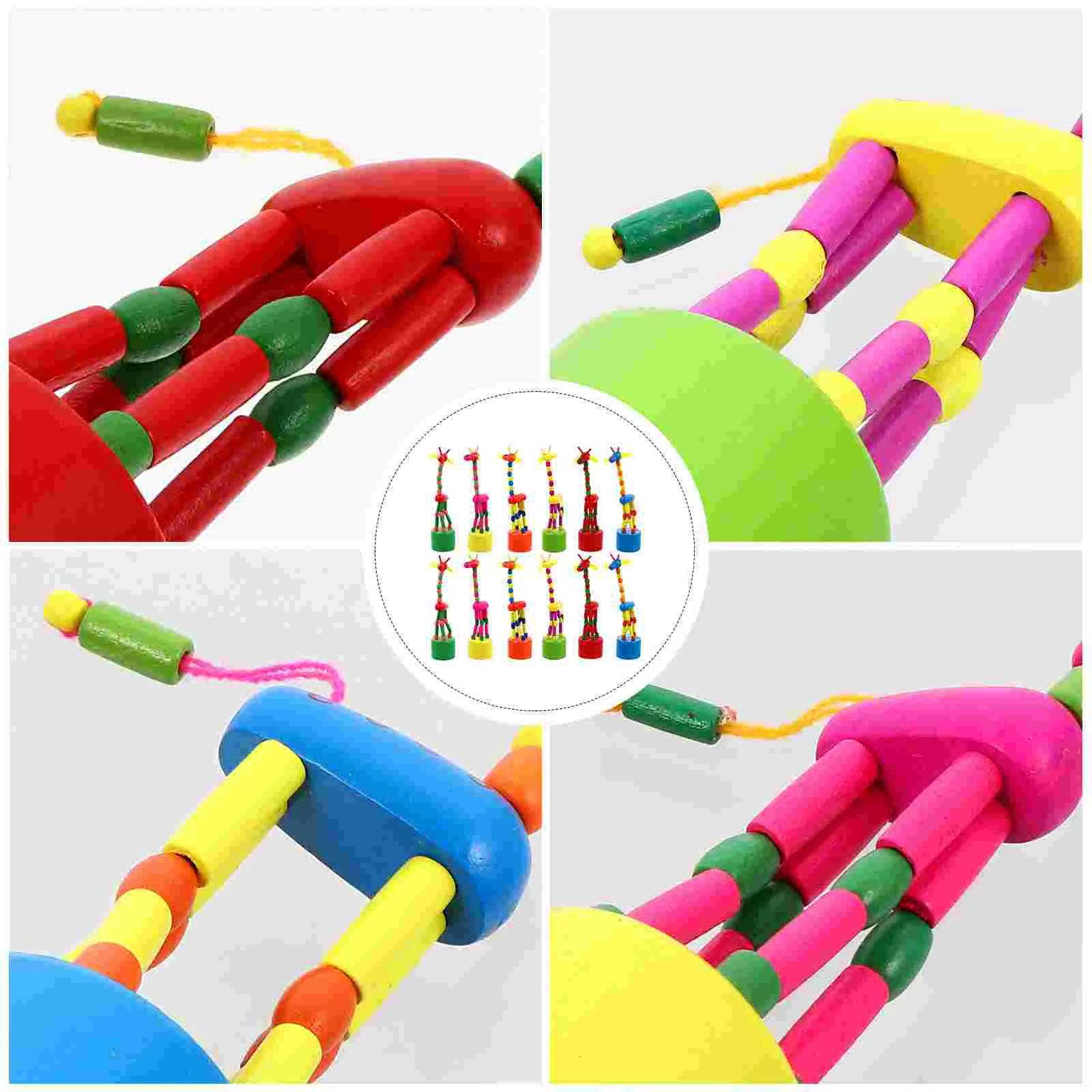 12 Pcs Thumb Toy Push up Wooden Animal Puppet Swing Educational Toys Press Giraffe Finger 12 pcs wild animal finger puppet for kids 3d cartoon elephant lion panda tiger finger puppet ring toys educational toys