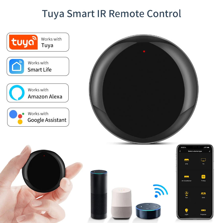 Tuya WiFi Infrared Remote Control Black Mini Portable APP Bluetooth Connection Support Alexa Google Home Smart Voice Control