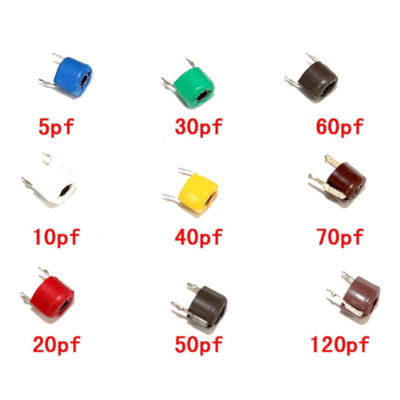 45pcs Variable Trimmer capacitor Assorted Kit JML06 5pf 10pf 20pf 30pf 40pf 50pf 60pf 70pf 120pf Adjustable capacitors set pack solid capacitor