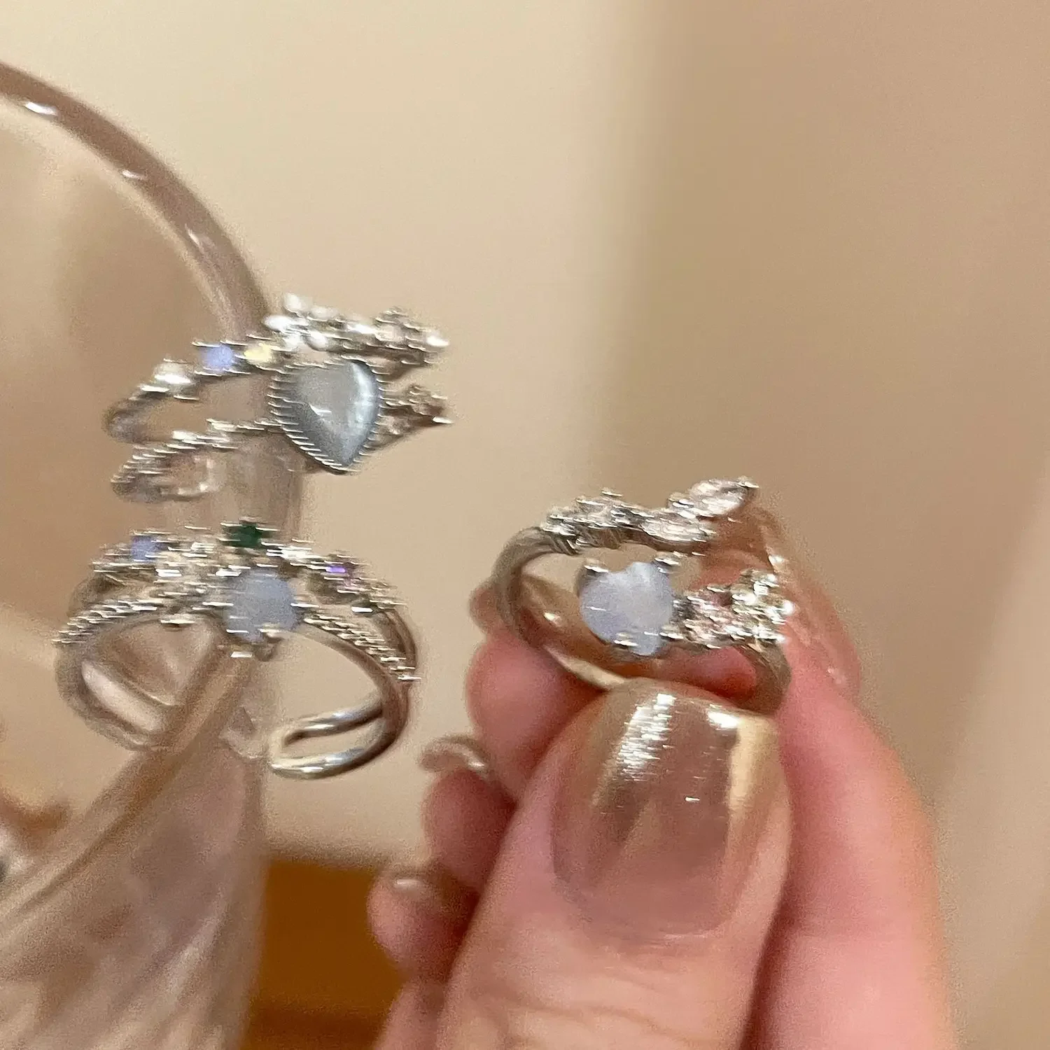Rings Set Vintage for Women Exquisite Y2K Crystal Kpop Heart Adjustable Irregular Geometry Punk Girls Fashion Jewelry finger rings,fashion rings,fashion ring,crystal rings,punk rings