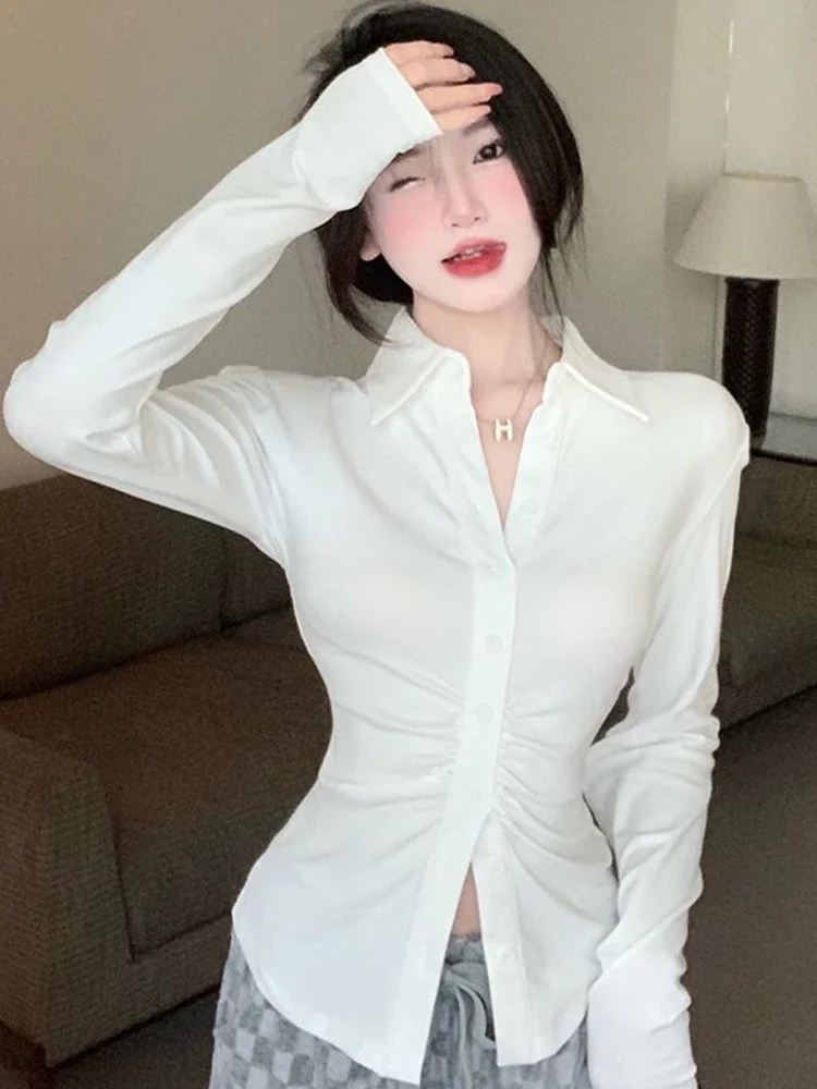 

Свободная белая рубашка Harajuku, уличная одежда, с длинным рукавом, темпераментные сексуальные блузки, летняя мода, новинка