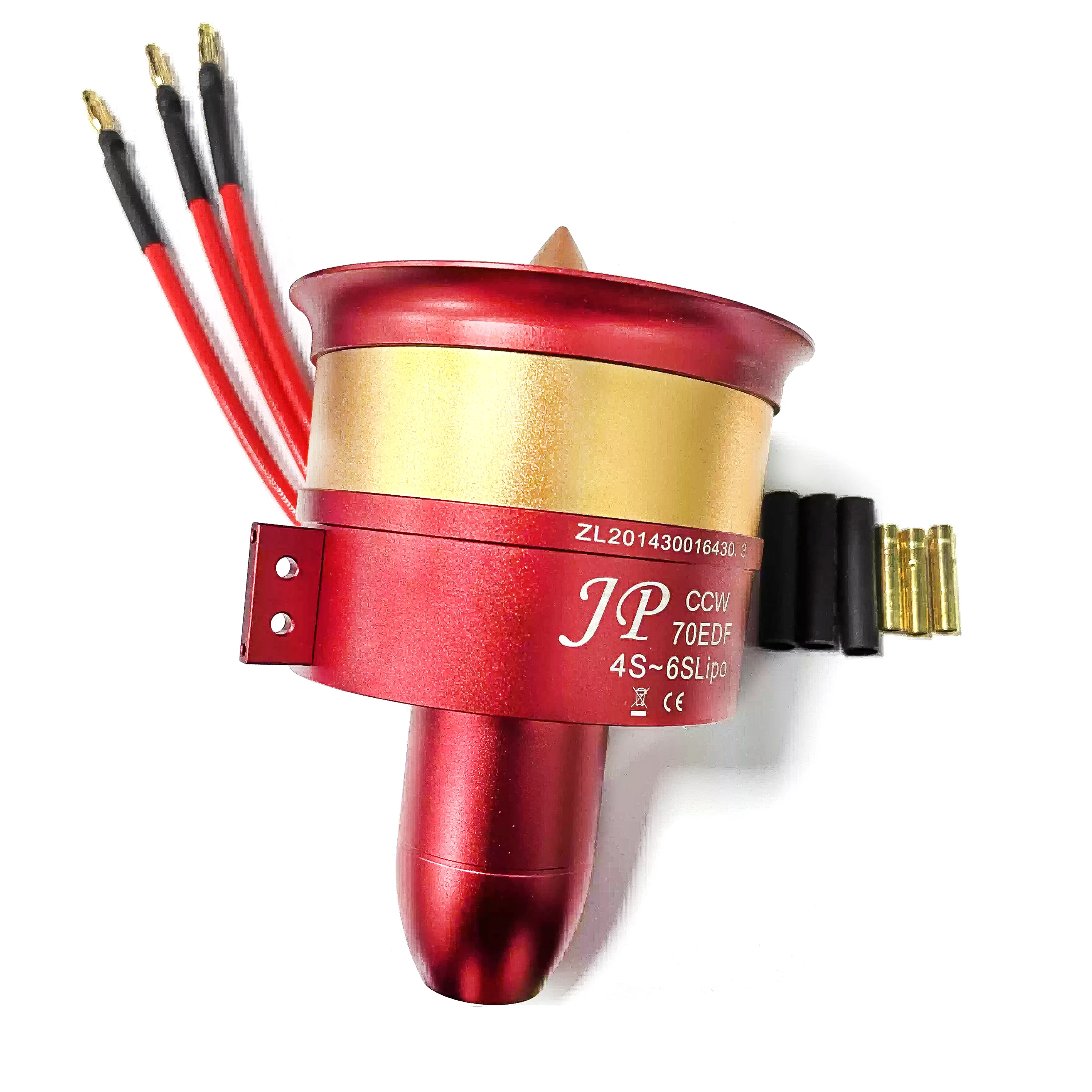 Moteur EDF 70mm/80mm JP posé sur une surface, avec une règle pour l'échelle.
