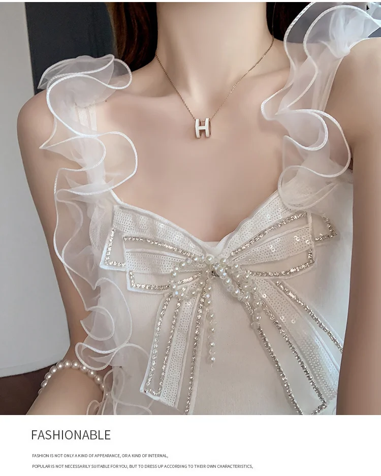 #5324 Black White Knitted Crop Top Women Tight Stretch Tank Tops Spliced Gauze Sexy Tops For Women Clubwear Bow Backless Summer