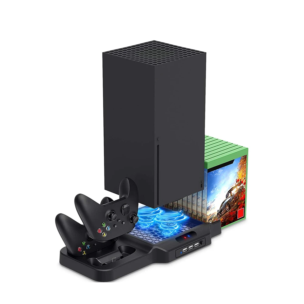 

Vertical Stand with Cooling Fan for Xbox Series X/S Console Charging Station Dock with Dual Controller Charger Ports