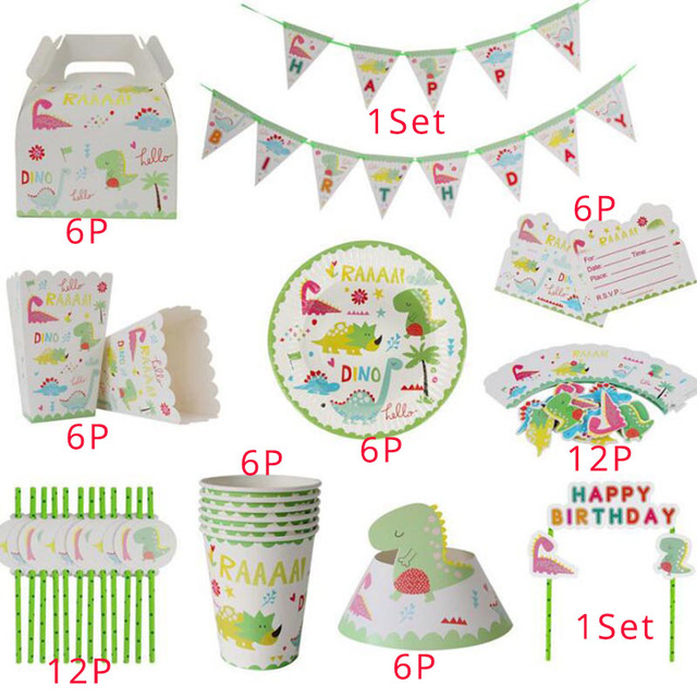 Safari Birthday Party Decoration Disposable Tableware Set Safari Dinosaur Party 1st Birthday Boy Baby Shower Supplies