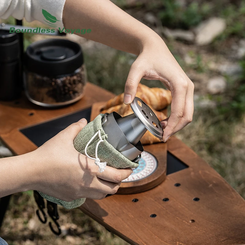 طقم تحضير قهوة فاخر بالتيتانيوم، مع فلتر معدني قاب...