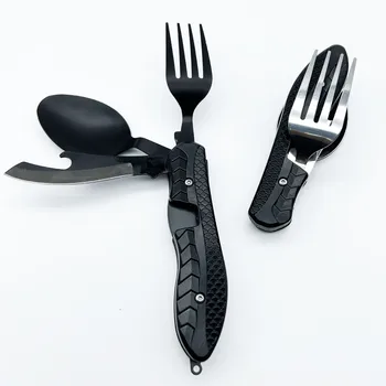 Set di posate da campeggio, set pieghevole di cucchiaio, forchetta e coltello in acciaio inossidabile, multiutensile portatile per picnic all'aperto, viaggi, campeggio
