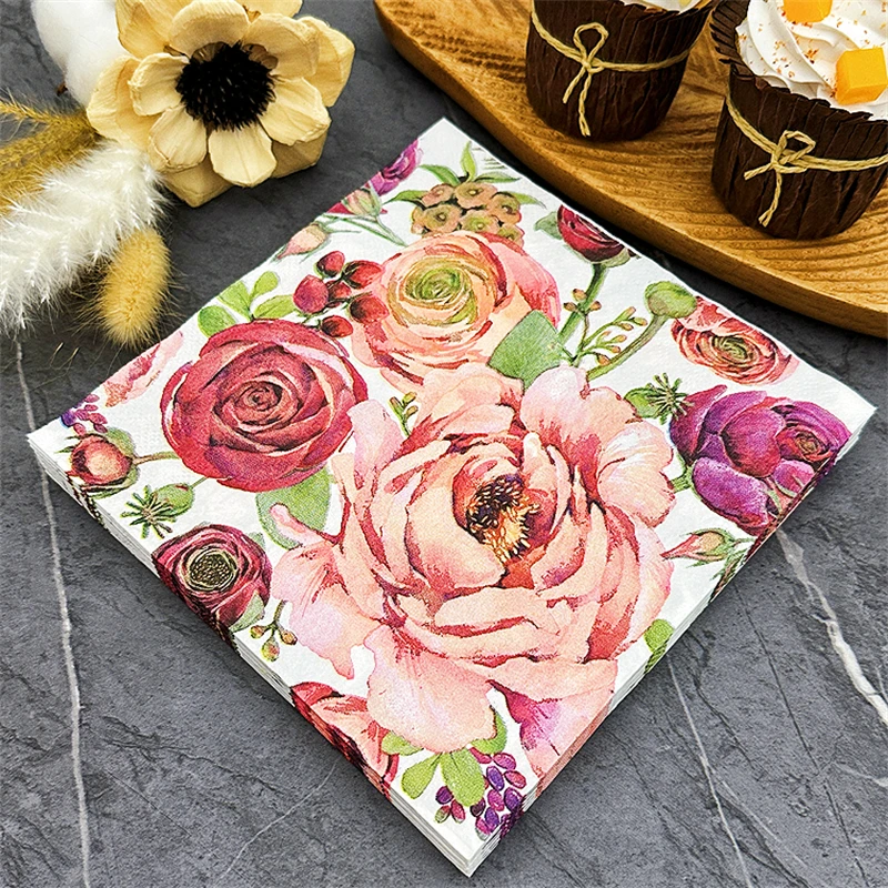 Paper Napkins Disposable Paper Placemats Tissue Paper Decoration Restaurant Upscale Colourful Printing Paper Napkin Rose Napkin Household Table Mouth Cloth 33cm Facial Tissue Paper 20pcs/pac