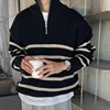 Japanese Style Men's Sweater With Thickened Stripes Autumn Winter New Arrival Korean Trendy Loose-Fit Pullover Knitted Top