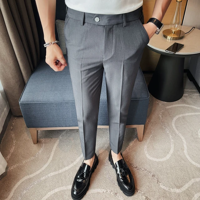 Black Suit Pants Men High Quality Business Casual ankle-length pants  Draping Korean Slim Fit Straight Dress Trousers for Men - AliExpress