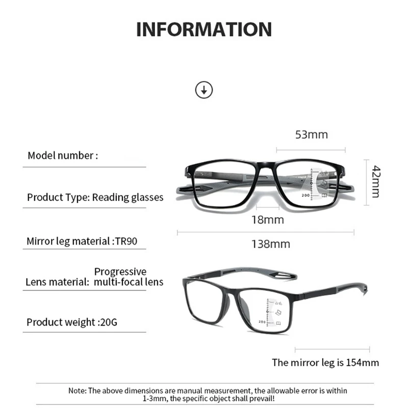 Ultralight Sports Farsight Eyeglasses Anti-blue Light Multifocal Reading Glasses Men Women Progressive Near Far Eyewear