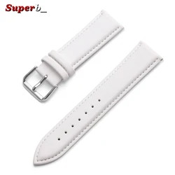 Premium Calfskin Leather Watch Strap - Soft Brown and Blue Wristband with Silver Stainless Steel Buckle - 22mm (WHITE)