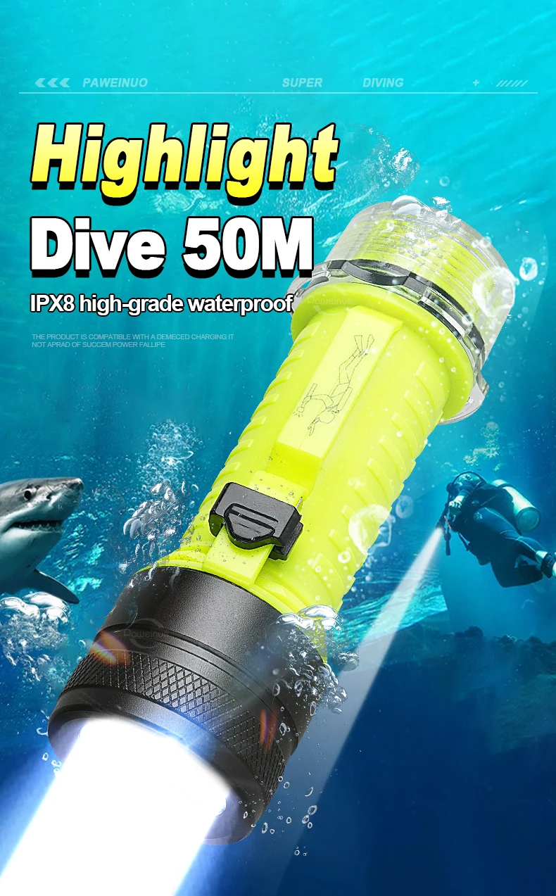 Description Picture 2 of itemNew XHP50LED Professional Diving Flashlight High Power Underwater 50M Dive Torch Scuba Diving Flashlights Fishing Hunting Lamp