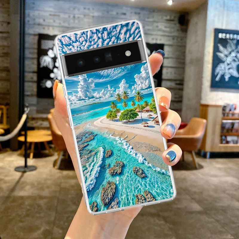 Seaside Scenery Wave Beach Pattern Clear Phone Case