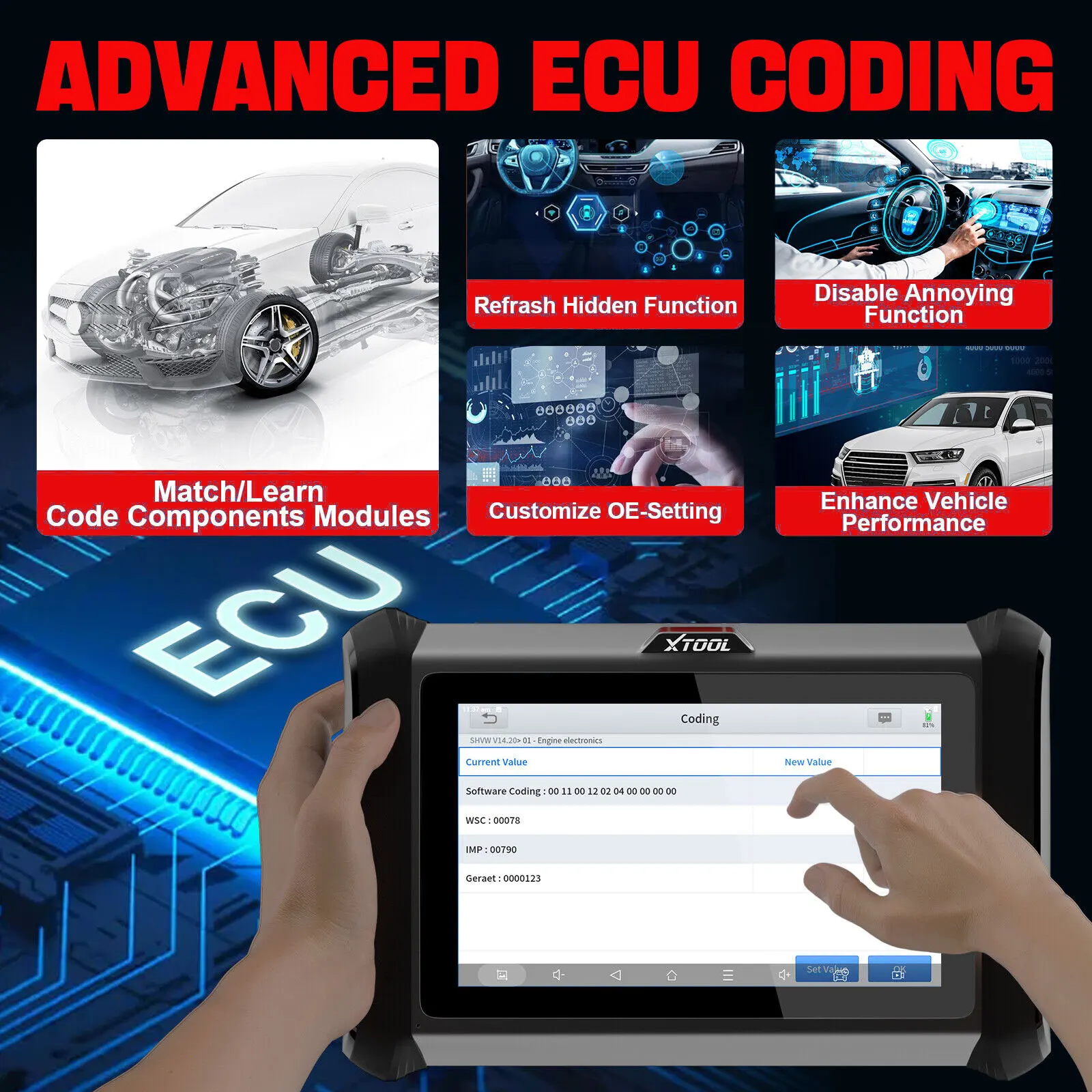 XTOOL D7S ECU Coding All System Diagnostic Scanner Active Test 36 Resets OBD2 Key Programming Tool CAN FD DoIP Upgraded of D7