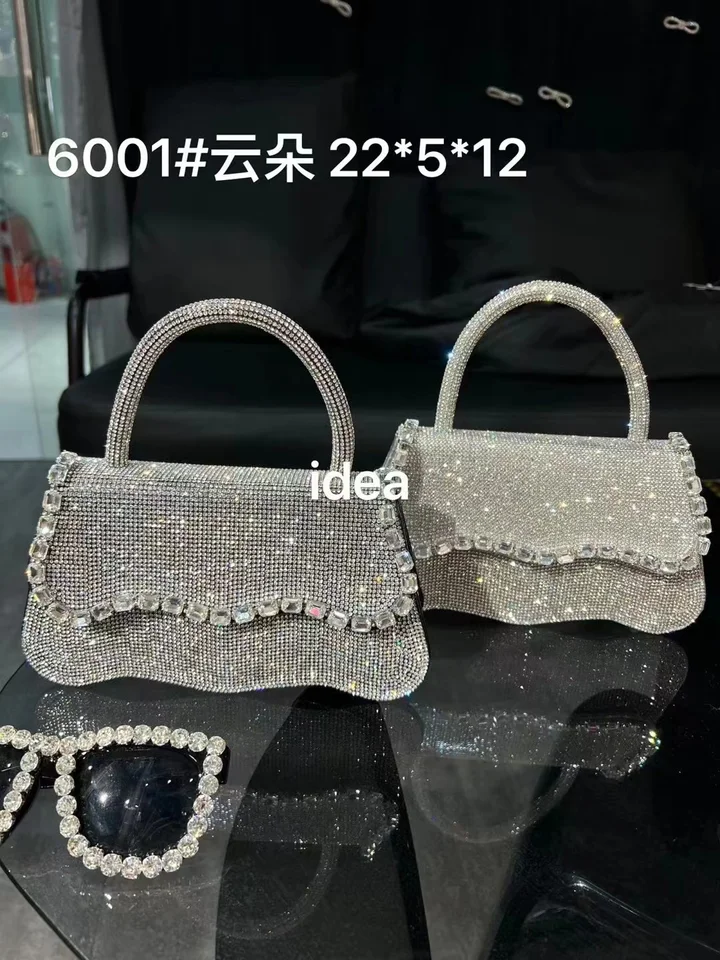 Luxury Designer Soft Leather Bucket Bag Women's Handbag Rhinestone Diamond  Evening Bag Shiny Clutch Purse Shoulder Messenger Bag - AliExpress