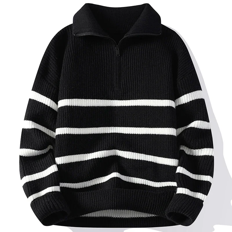 

2023 Autumn/Winter New Fashion Trend Lapel Casual Men's Sweater Stripes Loose and Thickened Youth Versatile Winter Men's Sweater