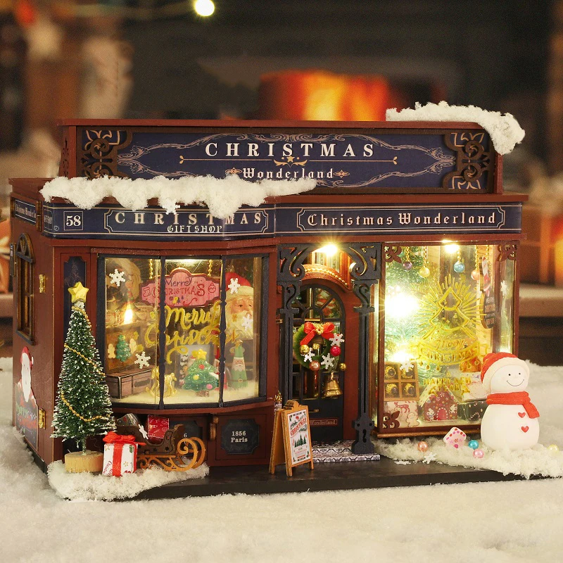 DIY Wooden Miniature Model Kit Christmas Wonderland Cottage Casa Doll Houses 3D Puzzle Dollhouse With Furniture for Friends Gift 3
