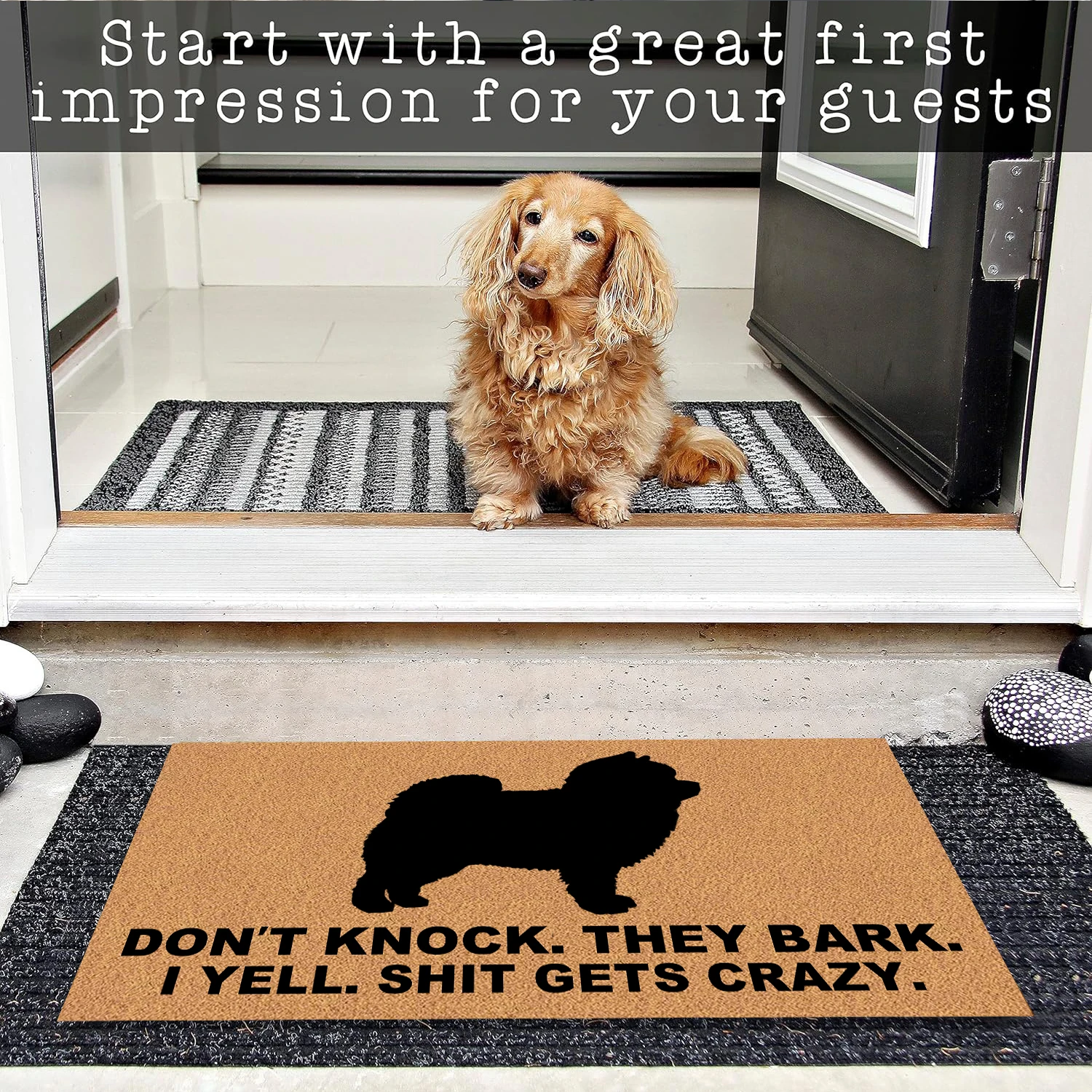 Don't Knock They Bark I Yell Shit Gets Crazy dogs Doormat Rubber Bathroom Kitchen Mat Garden Garage Door Floor Mat Non-Slip Rug
