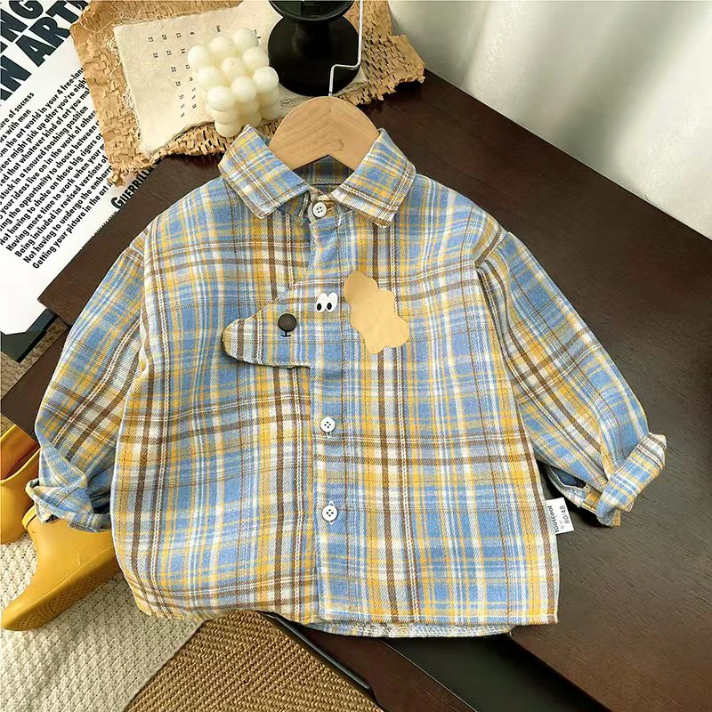IENENS Toddler Baby Shirt Thin Clothes Spring Clothing Infant Boy Plaid Cotton Tops 1 2 3 4 Years Kids Long Sleeves Shirt