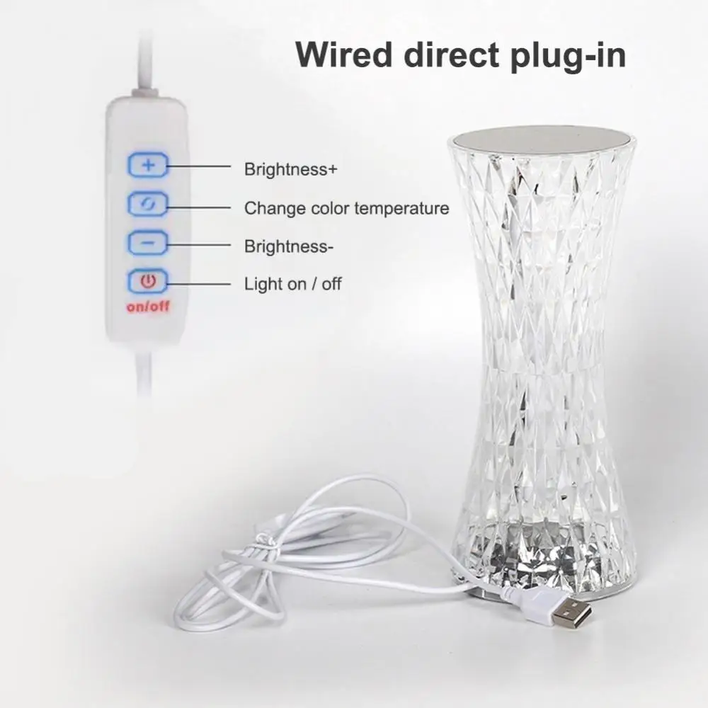 Led Touch Sensor Diamond Table Lamp Small Waist Crystal Decoration Light For Bar Bedroom Bedside Coffee Desk Night Lighting Gift