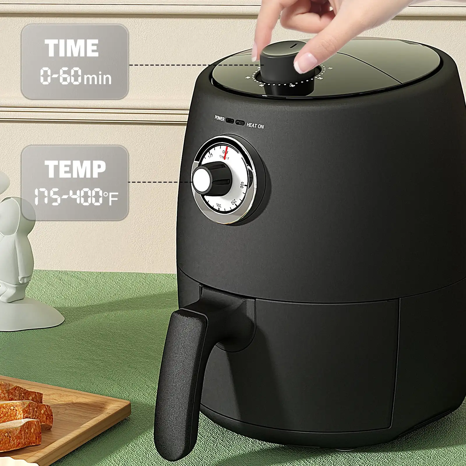 

Moosoo Air Fryer 2 Quart, Small Compact Air Fryer, with Adjustable Temp Control