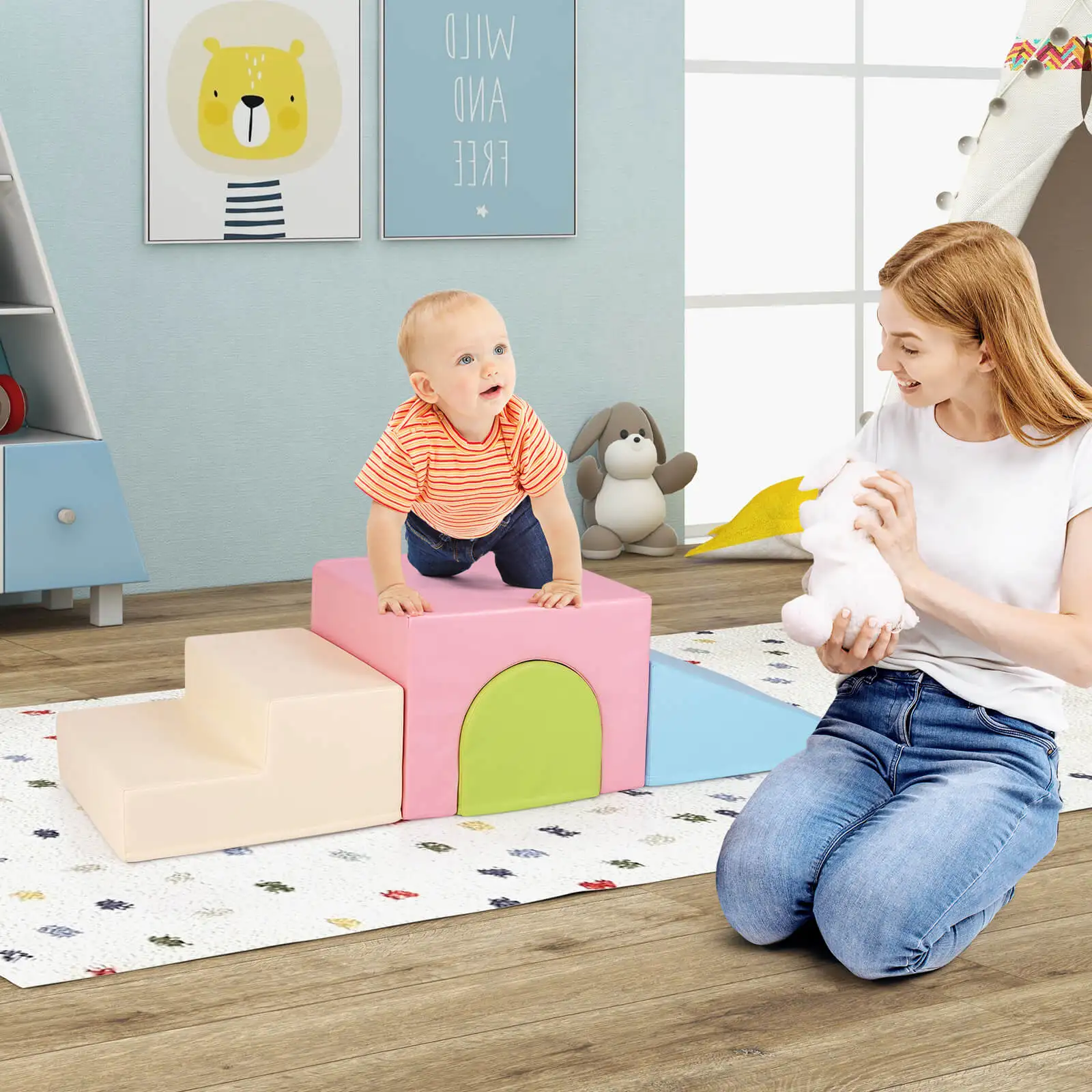 Kids Climb and Crawl Activity Playset Blocks w/ Waterproof PU Cover EPE Foam 5
