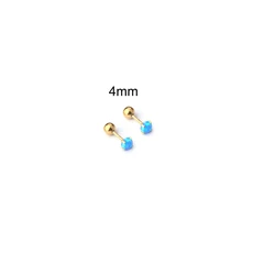 Stainless Steel Blue Opal Stud Earrings - Minimalist Cartilage Jewelry (Gold Blue - 4mm)